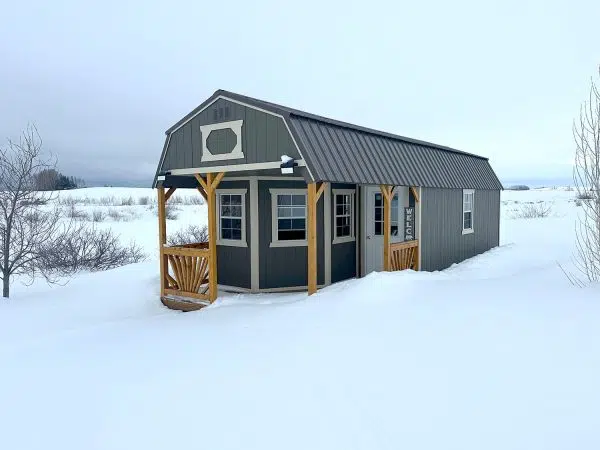 Side gable shed with covered porch
